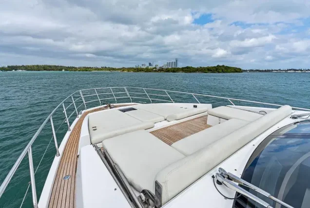 70ft Azimut Le Grand Bleu Miami bow lounge area with stunning waterfront and skyline views
