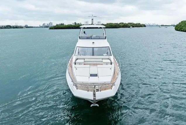 70ft Azimut Le Grand Bleu Miami upper deck seating with table for cocktails and fine dining