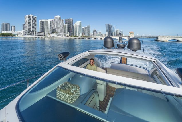 Velocity 50ft Pershing Miami open deck lounge perfect for stylish social cruising