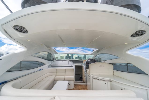 Velocity 50ft Pershing Miami main deck designed for open-air comfort and high-performance cruising