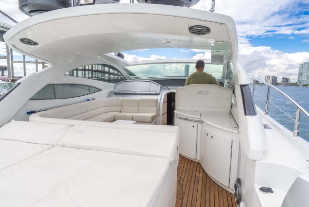Velocity 50ft Pershing Miami main deck designed for open-air comfort and high-performance cruising