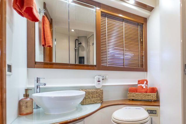 Velocity 50ft Pershing Miami luxury washroom with premium fittings and modern styling