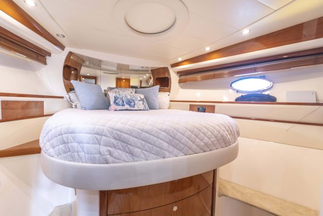 Velocity 50ft Pershing Miami guest cabin with sleek interiors and premium sleeping comfort
