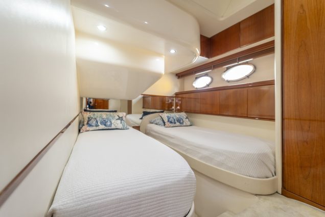 Velocity 50ft Pershing Miami guest cabin with sleek interiors and premium sleeping comfort
