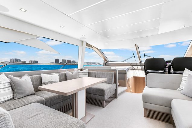 70ft SunSeeker Done Deal Miami elegant dining area perfect for onboard meals and celebrations