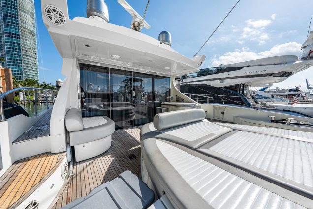 Azimut 62ft LIFE IS GREAT Miami boarding area with smooth access to the upper deck with elegent entrance