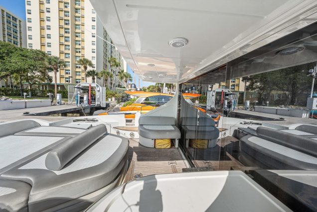 Azimut 62ft LIFE IS GREAT Miami boarding area with smooth access to the upper deck with elegent entrance