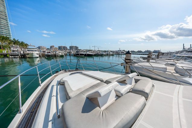 Azimut 62ft LIFE IS GREAT Miami bow lounge area with scenic ocean views