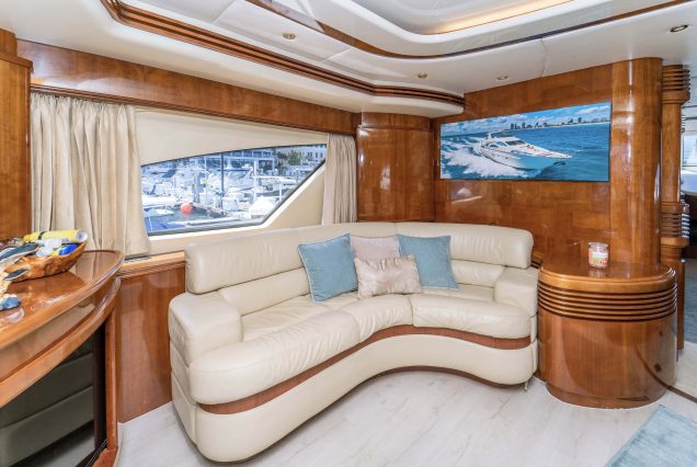 Grace 84ft Azimut Miami sophisticated indoor salon with plush seating and elegant décor