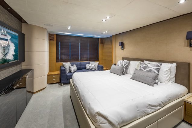 Freedom 88ft Princess Miami guest cabin with elegant interiors and premium sleeping comfort