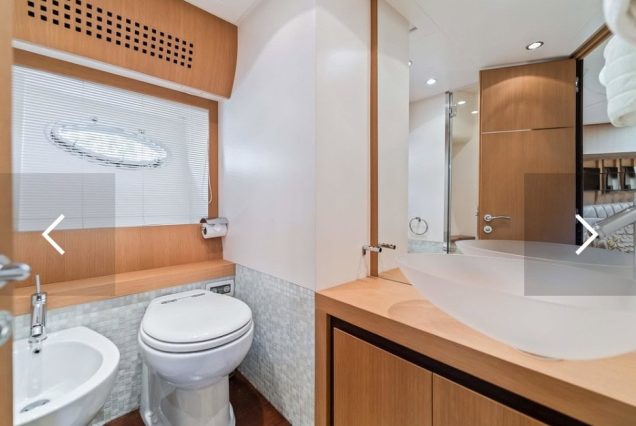Shadow 94ft Pershing Miami luxury washroom with premium fittings and finishes