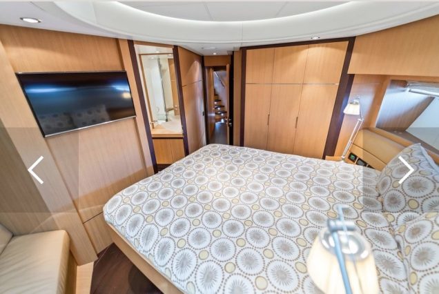 Shadow 94ft Pershing Miami master suite with private bathroom and luxury finishes