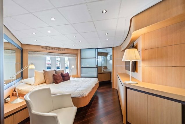 Shadow 94ft Pershing Miami master suite with private bathroom and luxury finishes