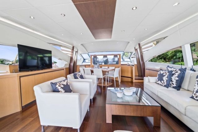 Shadow 94ft Pershing Miami refined dining area perfect for onboard meals and celebrations