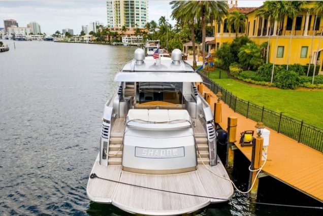 Shadow 94ft Pershing Miami oversized swim platform with seamless water access