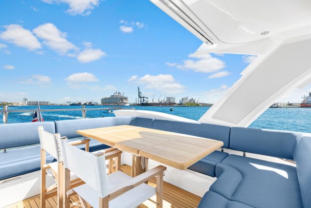 70ft SunSeeker Done Deal Miami panoramic flybridge offering stunning ocean and skyline views