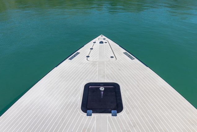 Luxury 40ft Van Dutch Miami forward lounge area with panoramic waterfront views