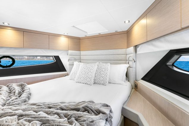 70ft SunSeeker Done Deal Miami master suite with private bathroom and luxury finishes