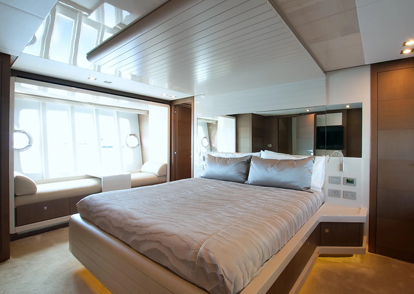 Top Shelf 87ft Ferretti Miami master suite with private bathroom and luxury finishes
