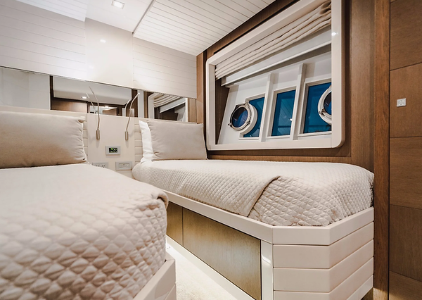 Top Shelf 87ft Ferretti Miami guest cabin with elegant interiors and premium sleeping comfort