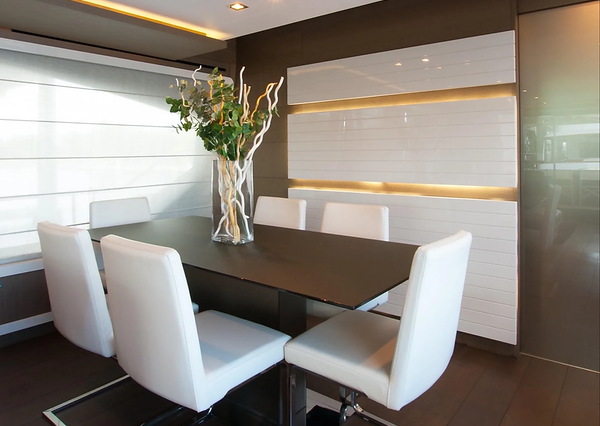 Top Shelf 87ft Ferretti Miami formal dining area perfect for private onboard experiences