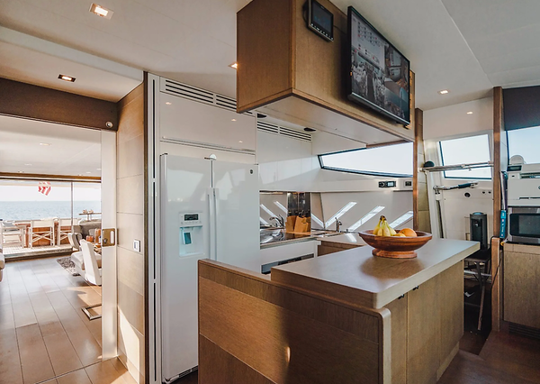 Top Shelf 87ft Ferretti Miami fully equipped galley with high-end modern appliances