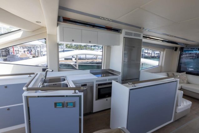Modern 65ft Numarine Sebastian Miami fully equipped galley with sleek finishes