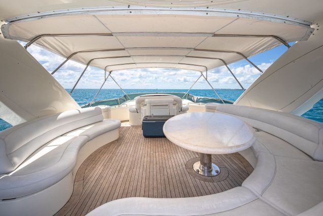 Grace 84ft Azimut Miami expansive flybridge lounge perfect for entertaining and upscale social cruising
