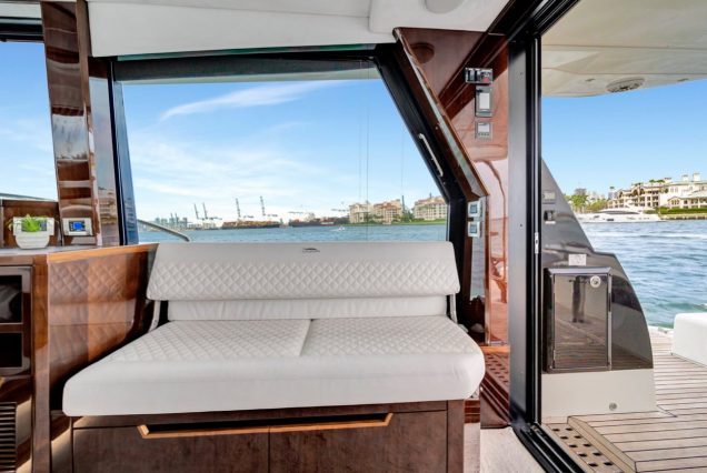 Modern 53FT Galeon Miami sophisticated indoor salon with modern décor and plush seating