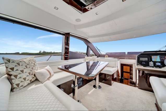 Modern 53FT Galeon Miami sophisticated indoor salon with modern décor and plush seating