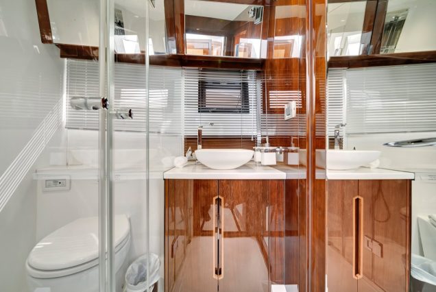 Modern 53FT Galeon Miami luxury washroom with modern fittings and elegant styling