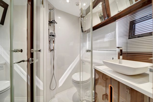 Modern 53FT Galeon Miami luxury washroom with modern fittings and elegant styling