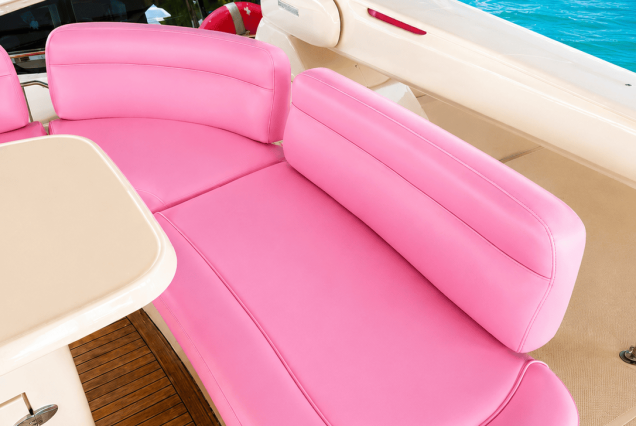 AZIMUT Victoria 70ft Pink Miami stylish flybridge lounge perfect for entertaining and celebrating on the water