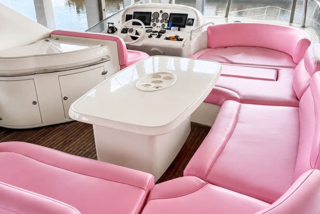 AZIMUT Victoria 70ft Pink Miami upper deck designed for open-air luxury and waterfront relaxation
