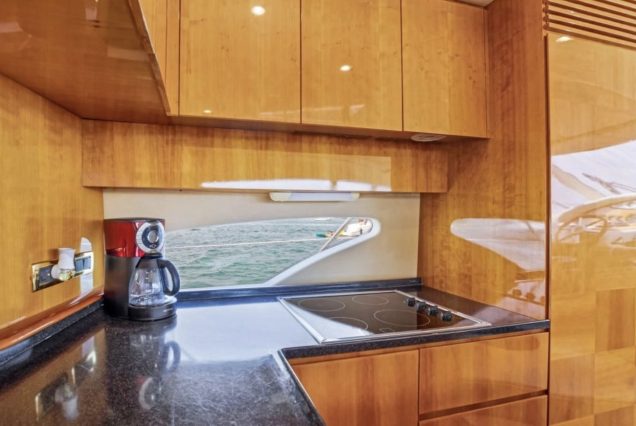 AZIMUT Victoria 70ft Pink Miami fully equipped galley with premium appliances and modern finishes