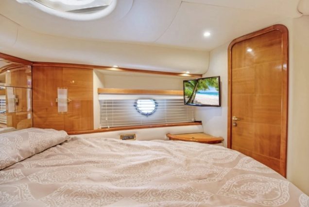 AZIMUT Victoria 70ft Pink Miami spacious master bedroom crafted for luxury and relaxation at sea