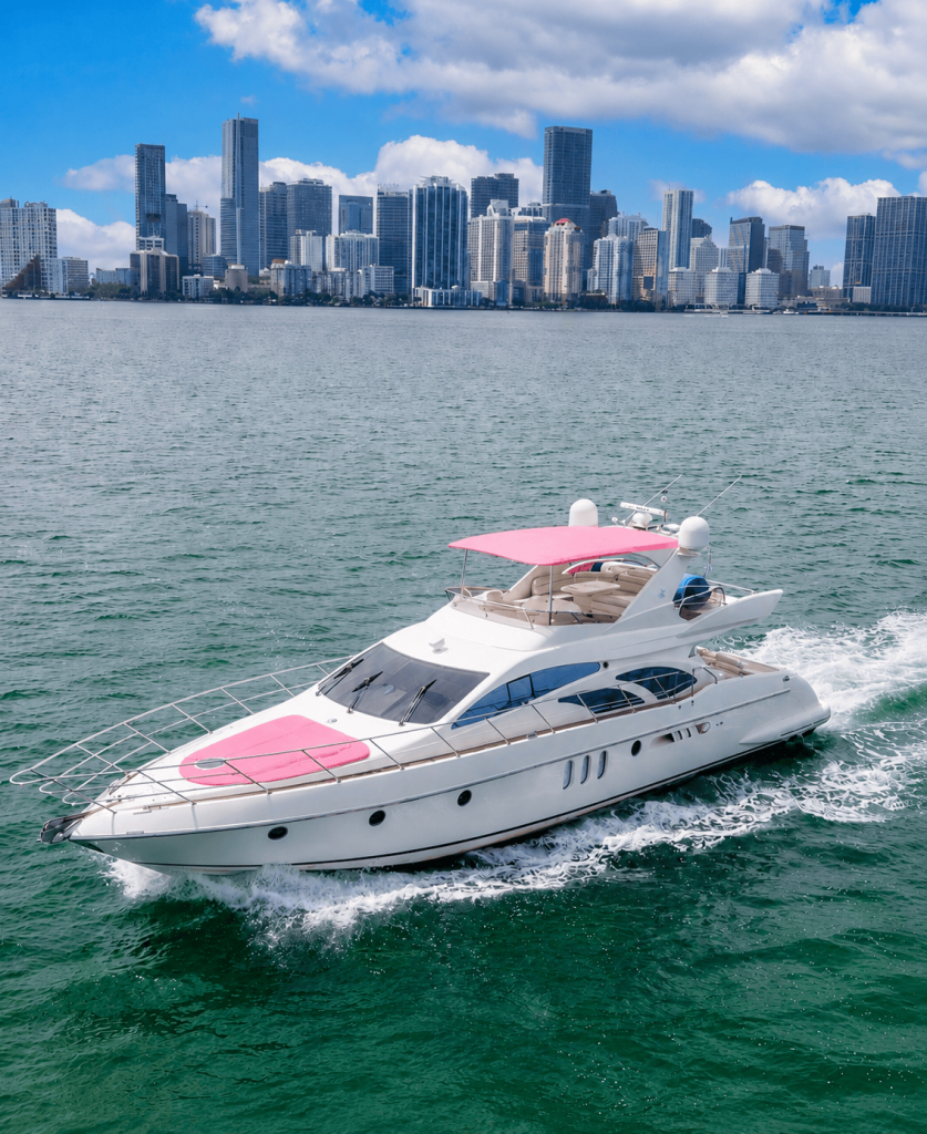AZIMUT Victoria 70ft Pink Miami luxury yacht available for unforgettable charter experiences