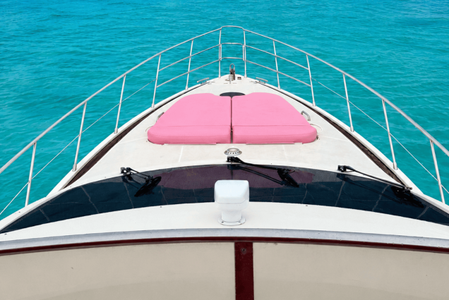 AZIMUT Victoria 70ft Pink Miami bow lounge area with breathtaking waterfront and skyline views