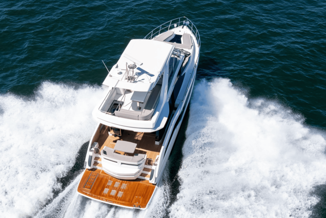 Modern 53FT Galeon Miami swim platform with convenient access to the water