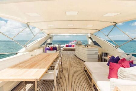 Luxury 110ft Dominator Senay Miami flybridge with bar setup and social gathering space