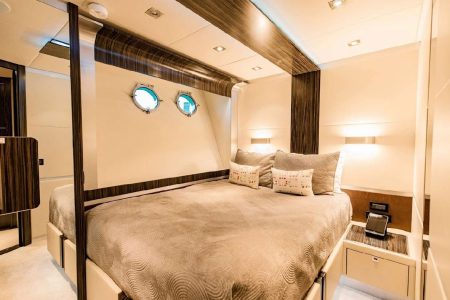 Luxury 110ft Dominator Senay Miami spacious master bedroom designed for ultimate comfort and privacy