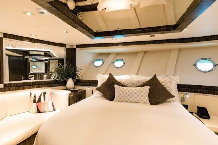 Luxury 110ft Dominator Senay Miami master suite with private bathroom and high-end finishes