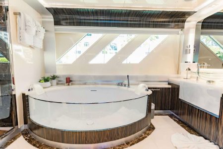 Luxury 110ft Dominator Senay Miami luxury washroom with high-end fittings