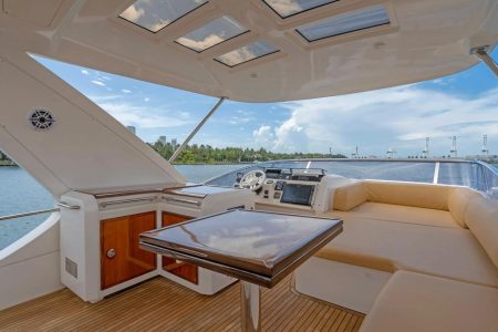 65ft Azimut Ram upper deck lounge with table Miami Marina sunset cruise