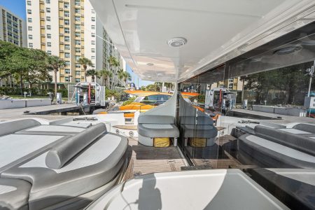 Azimut 62ft LIFE IS GREAT Miami boarding area with smooth access to the upper deck with elegent entrance