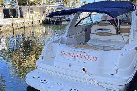 Sun-kissed 45ft Sea Ray Yacht swim platform with easy access to the water