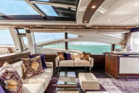 Mega 103ft Azimut SCARLET formal dining area perfect for private meals and events and amazing unique panorama view.