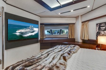 Mega 103ft Azimut SCARLET spacious master bedroom offering ultimate comfort and privacy