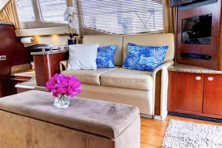 Modern 50ft White Ace Sea Ray Yacht contemporary indoor salon with comfortable seating