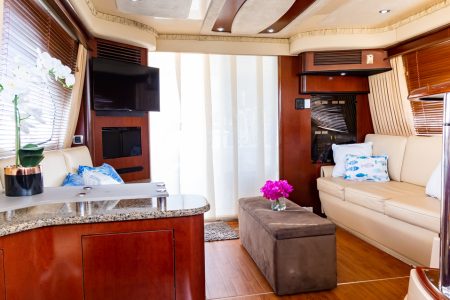 Modern 50ft White Ace Sea Ray Yacht contemporary indoor salon with comfortable seating